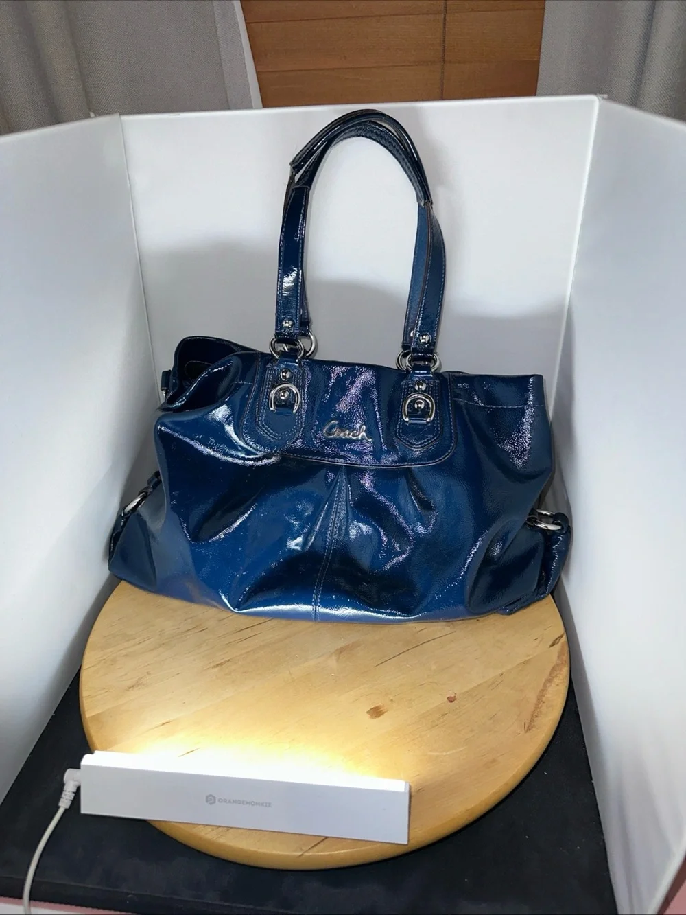 Coach Ashley Patent Leather Dark Blue Large Satchel/ Shoulder Handbag